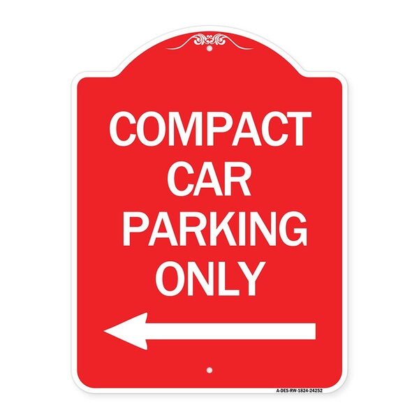 Signmission Compact Car Parking W/ Left Arrow, Red & White Aluminum Architectural Sign, 18" x 24", RW-1824-24252 A-DES-RW-1824-24252 - main